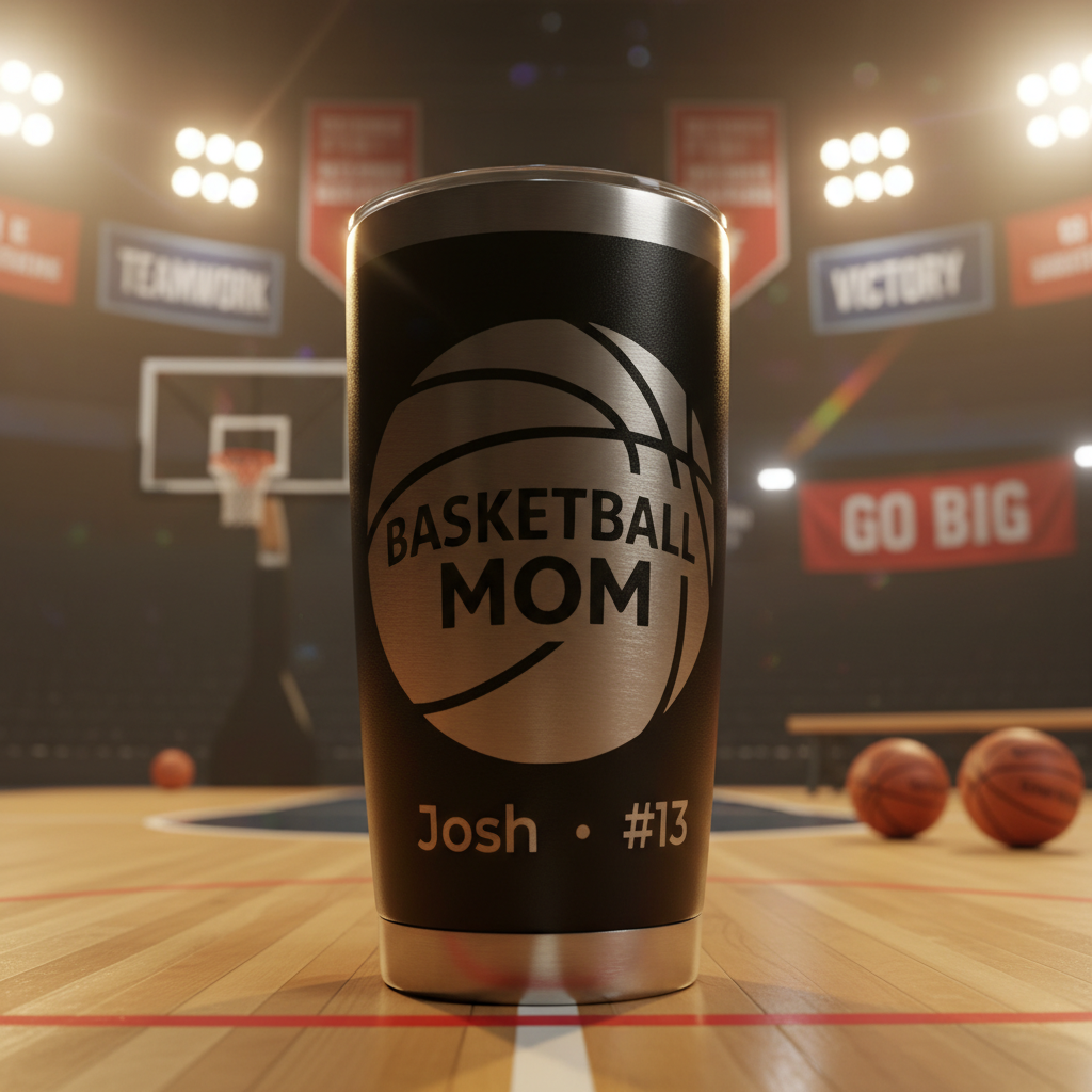 Basketball Mom Personalized Stainless Steel Tumbler – Custom Name & Jersey Number