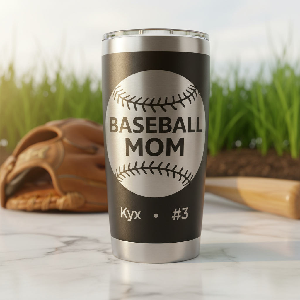Baseball Mom Personalized Stainless Steel Tumbler – Custom Name & Number