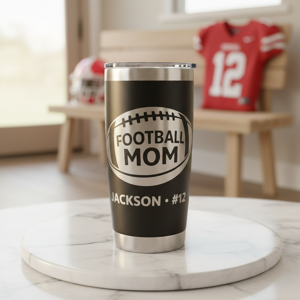 Personalized Football Mom Stainless Steel Tumbler – Custom Name & Jersey Number