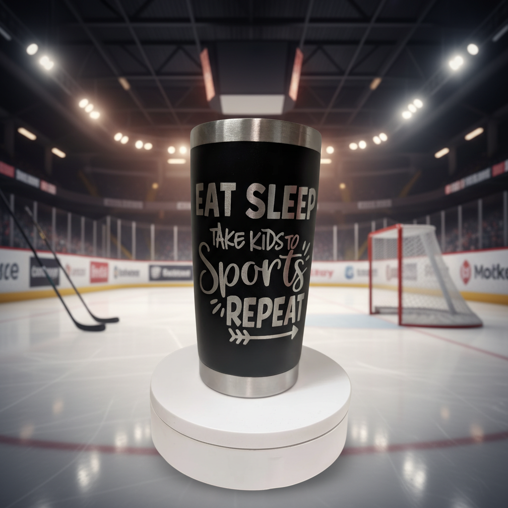 Hockey Mom Engraved Tumbler – Personalized Name & Number | 20oz Stainless Steel