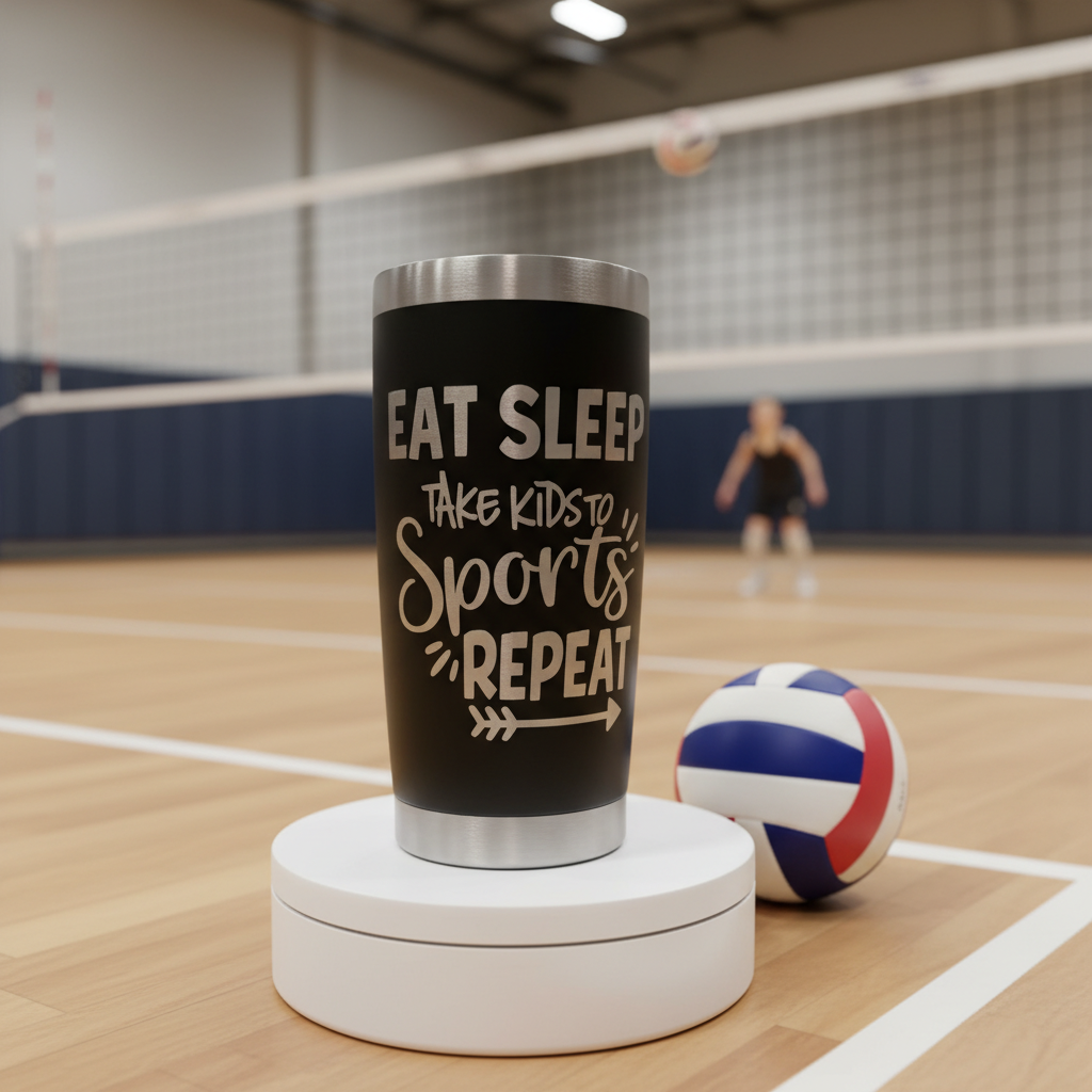 Volleyball Mom Custom Engraved Tumbler – Personalized Name & Number | 20 oz Stainless Steel