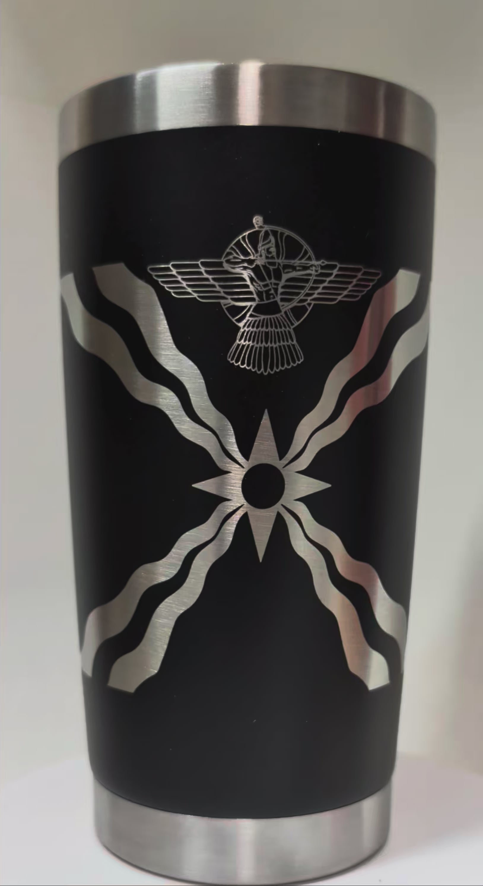 20oz Assyrian Guardian Tumbler – King Ashur & Assyrian Flag Laser-Engraved