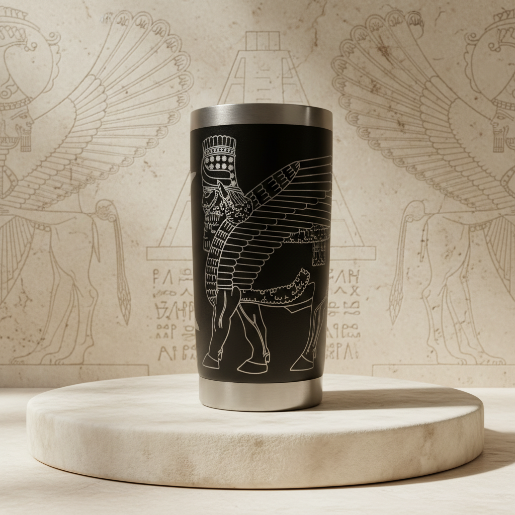 20oz Assyrian Guardian Tumbler – King Ashur & Assyrian Flag Laser-Engraved
