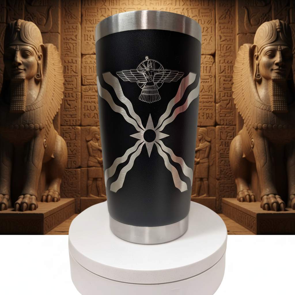 20oz Assyrian Guardian Tumbler – King Ashur & Assyrian Flag Laser-Engraved